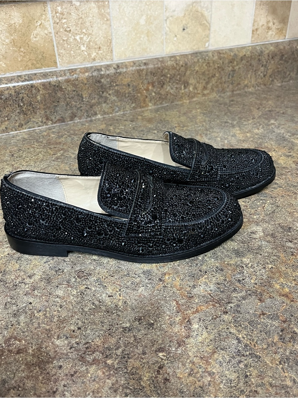 NWOT Betsey Johnson SB-ARON Black Rhinestone Penny Loafers Shoes 5.5M Office